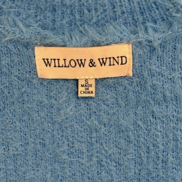 Willow & Wind Fuzzy Cropped Mock Neck Sweater Women's S Blue EUC - Picture 4 of 5
